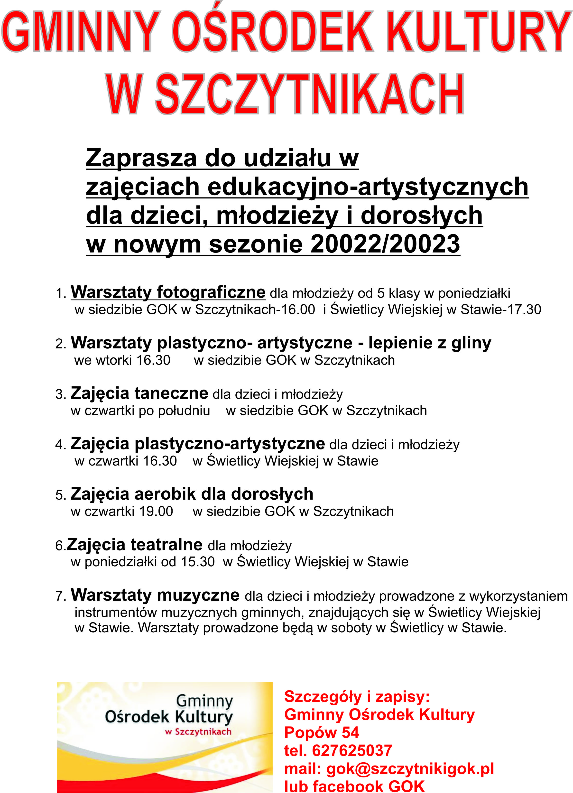 zajęcia w GOK 2022 2023