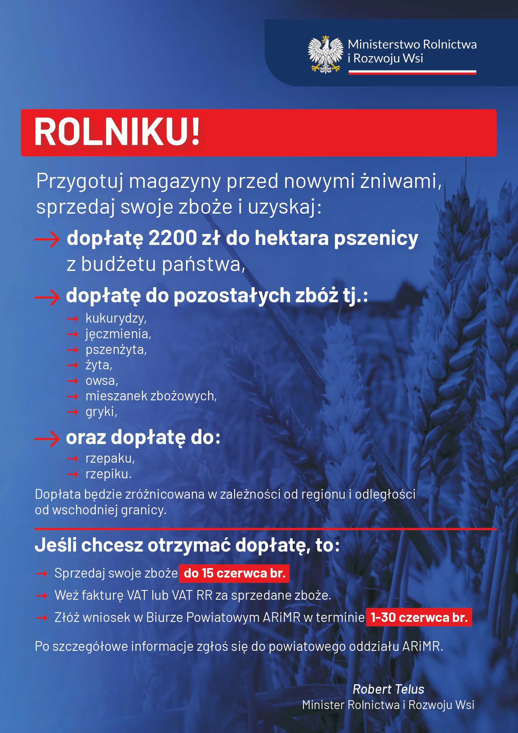 Dopłaty przed żniwami plakat
