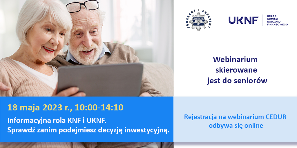 Grafika webinarium CEDUR dla seniorów 18 maja 2023 r