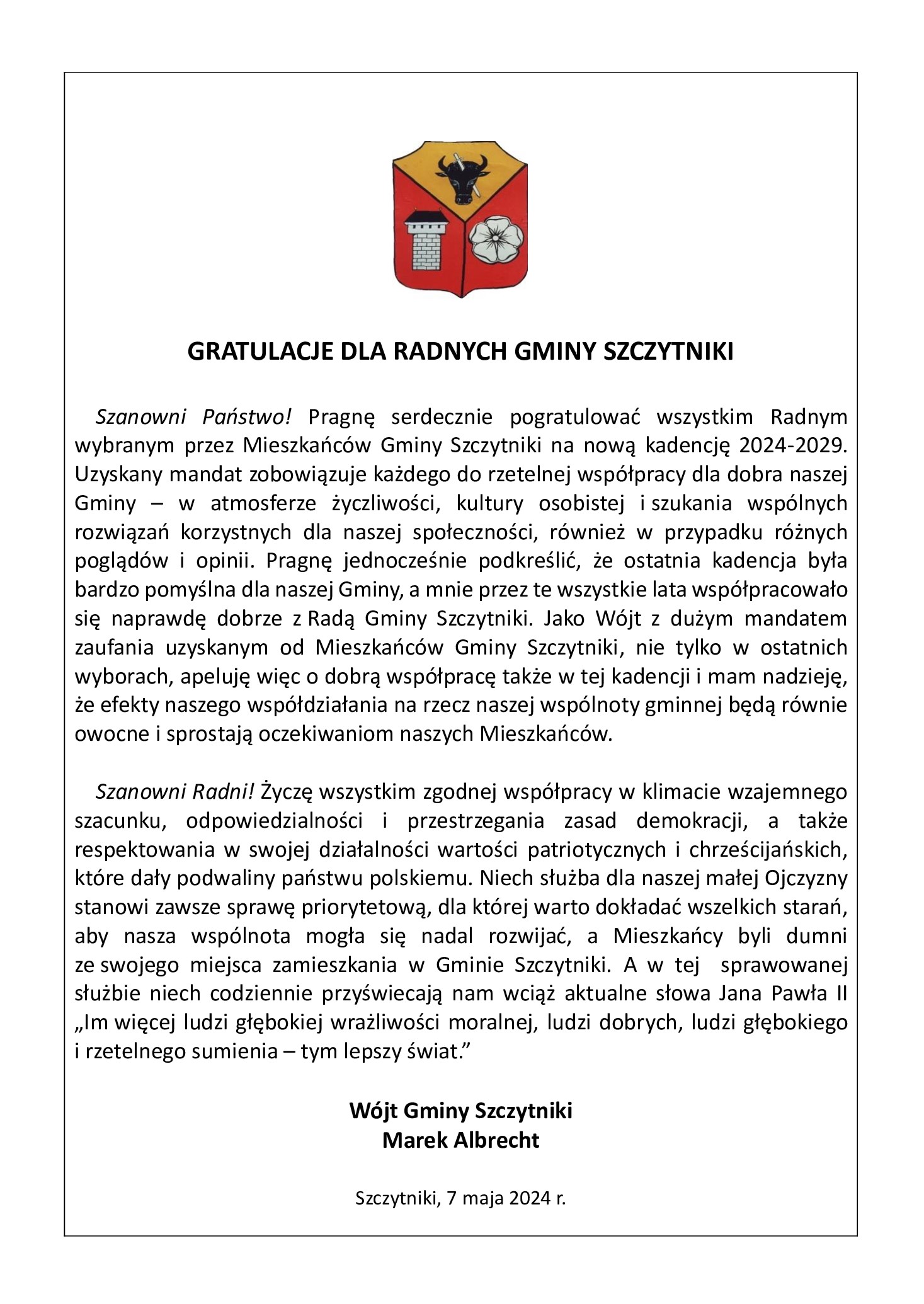 Gratulacje W. dla RG 7.05.24