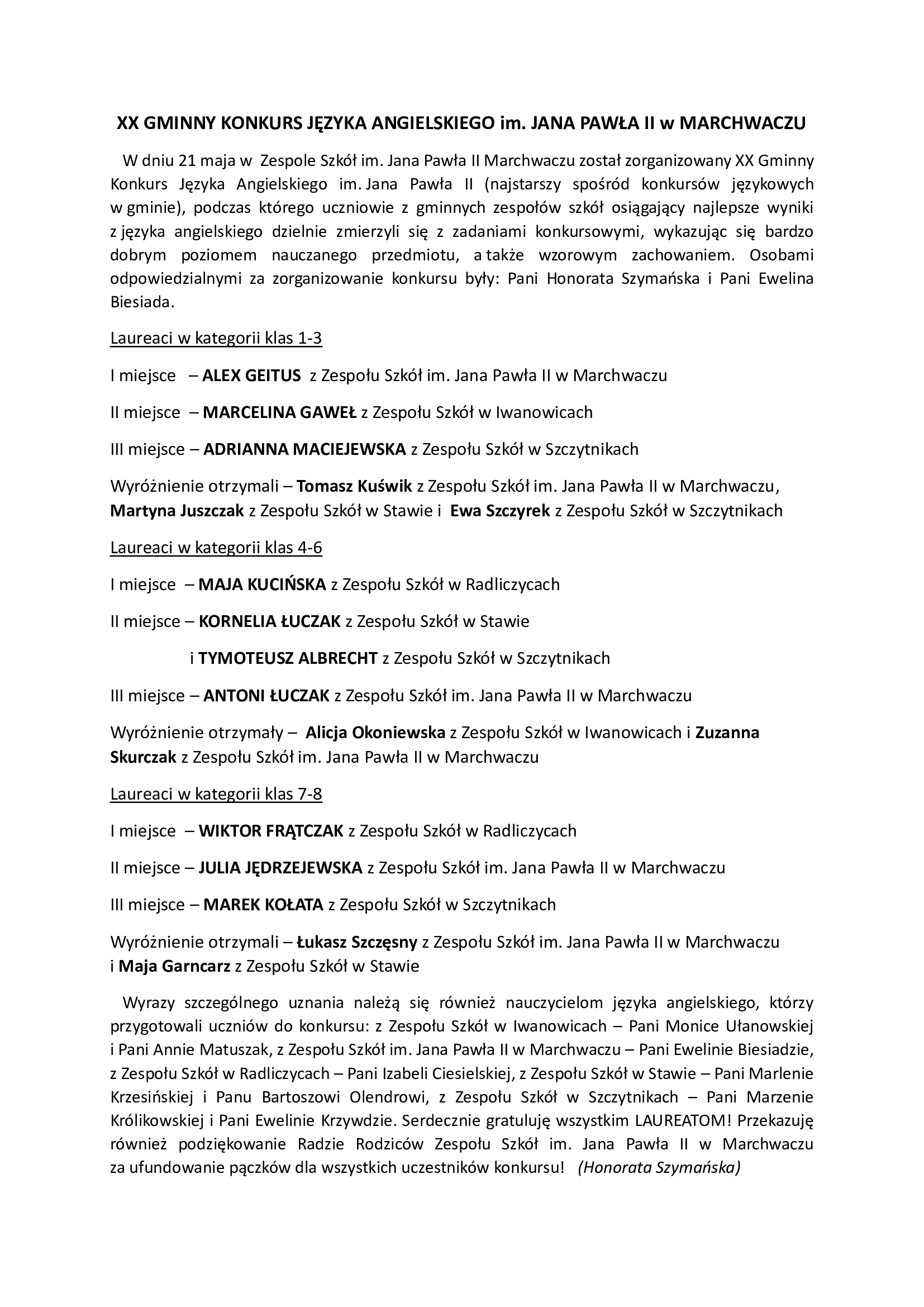 Wyniki GKJA JPII 21.05.2025